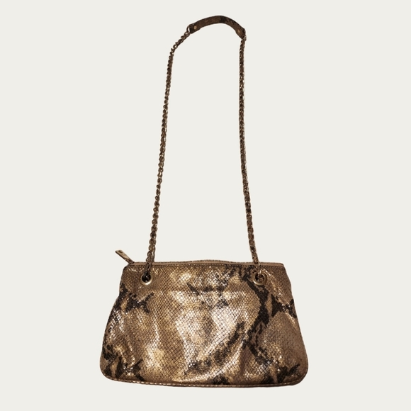 DKNY Beige Gold Snake Print Convertible Shoulder/ Crossbody Bag With Chain Strap - Picture 13 of 16